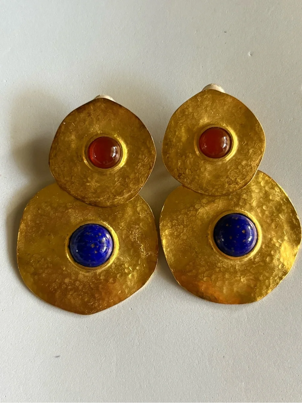 1980’s Round Gold Tone Designer Clip On Earrings